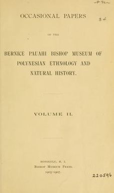 Occasional Papers of the Bernice Pauahi Bishop Museum of Polynesian Ethnology and Natural History