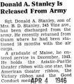 Donald A. Stanley Is Released From Army