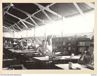 TOROKINA, BOUGAINVILLE. 1945-07-25. THE CENTRAL OFFICE, 3 SUB DEPOT, 16 ADVANCED ORDNANCE DEPOT