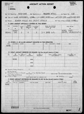 VMSB-245 - ACA Reports Nos 132-133 - Air operations against the Marshall Islands, 11/28-29/44