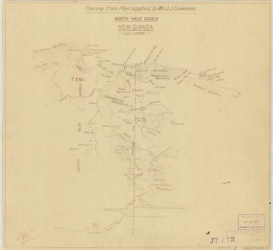 Tracing from plan supplied by Mr J J Cummins, north-west border New Guinea