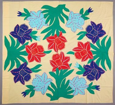 Tivaevae tataura (appliqué embroidered quilt)