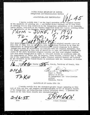 Volume 45: Immigration Service Forms, June 13, 1921 - August 9, 1921
