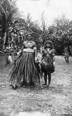Two dancers in traditional dress at Banaba, Kiribati