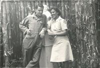 Bess Hambright Phifer with Marriott in front of a statue