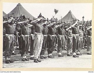 CAPE WOM, NEW GUINEA, 1945-09-13. LIEUTENANT-GENERAL H. ADACHI, COMMANDER 18 JAPANESE ARMY IN NEW GUINEA, FORMALLY SURRENDERED TO MAJOR-GENERAL H.C.H. ROBERTSON, GENERAL OFFICER COMMANDING 6 ..