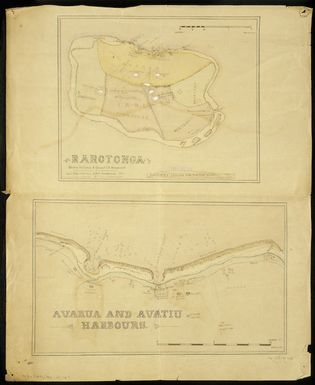 Rarotonga - Sketch by Lieut. & Commr C.E. Kingsmill, Lieut. R. W. Johnson, H.M.S. Goldfinch, 1891. Avarua and Avatiu Harbours. By Putangi