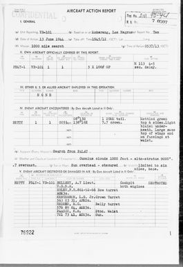 VB-101 - ACA Rep #2 – Rep of Destruction of Jap “Betty” on 6/13/44, Northeast of Palau Is