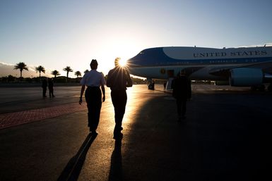 President Barack Obama Walks to Air Force One with Gen. Lori Robinson