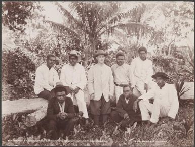 Reverend Bollen and seven local teachers of Maravovo, Solomon Islands, 1906 / J.W. Beattie