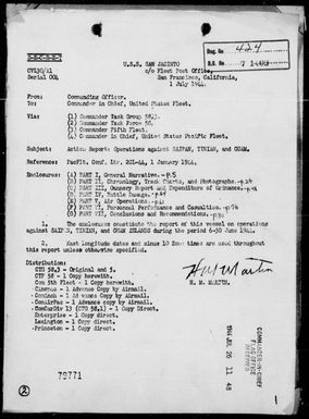 SAN JACINTO - Rep of Ops Against Saipan, Tinian & Guam Is, Marianas During the Period 6/6-30/44