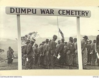 DUMPU, NEW GUINEA. 1944-02-06. TROOPS ATTENDING THE DEDICATION SERVICE AT THE DUMPU WAR CEMETERY