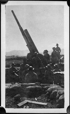 Members of 27 Mixed Anti Aircraft Regiment operating a 3.7mm gun in defence of Nandi Aerodrome, Fiji