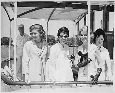 Photograph of Betty Ford and Three Unidentified Women Aboard a Naval Launch at Pearl Harbor, Hawaii