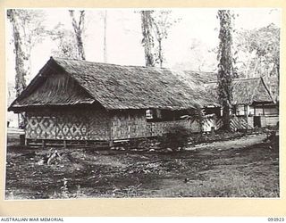 TOROKINA, BOUGAINVILLE, 1945-07-12. THE EXTERIOR OF THE NEW CHAPEL AT HEADQUARTERS 2 CORPS. IT WAS OPENED WITH A CONFIRMATION SERVICE CONDUCTED BY CHAPLAIN GENERAL C.L. RILEY, CHURCH OF ENGLAND, ..