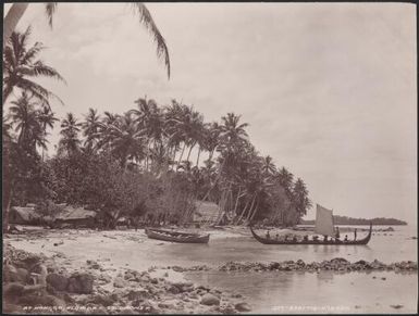 Canoes on the beach at Honggo village, Florida, Solomon Islands, 1906 / J.W. Beattie