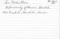 Gallaudet University alumni card: Mahn Kuen Lee : M.S., 1961
