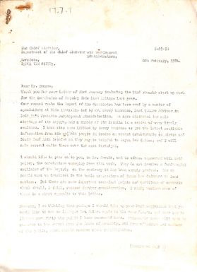 Letter from Alan Ward to Michael Somare, Prime Minister of Papua New Guinea