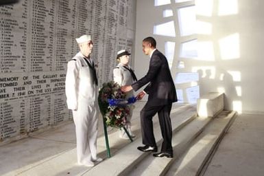 President Barack Obama Visits the USS Arizona Memorial, Part of the World War II Valor in the Pacific National Monument, in Pearl Harbor, Hawaii