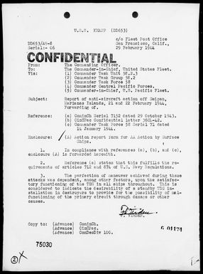 USS KNAPP - AA Act Rep, 2/21-22/44, off Saipan, Marianas