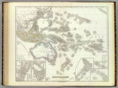 Australien. (with New South Wales). (with) Tasmania oder Van-Diemens Land. (with) Neu Seeland, New-Zealand. (with) Hawaii Archipelagus, Sandwich-Inseln. (with) Taheiti Archipelagus, Societats Inseln. Gezeichnet v. H. Kiepert. Gest. v. C. Kratz. Weimar, geographisches Institut, 1856.