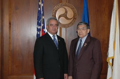 Secretary Norman Mineta [at DOT headquarters] with Governor of American Samoa, Togiola T.A. Tulafono