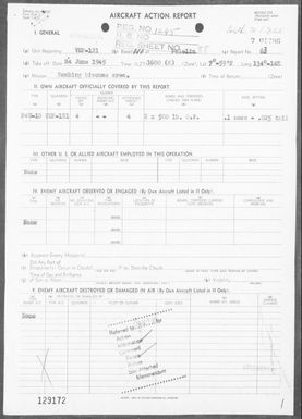 VMF-121 - ACA Rep #63 - Bombing & Strafing targets on Babelthuap Island, Palau Islands on 6/24/45