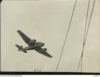 AT SEA BETWEEN GOODENOUGH ISLAND AND THE TROBRIAND ISLANDS, PAPUA. 1943-11-27. AN AIRCRAFT OF NO. 8 (BEAUFORT TORPEDO BOMBERS) SQUADRON RAAF MADE MOCK ATTACKS AND PRACTICE STRAFING RUNS ACROSS THE ..