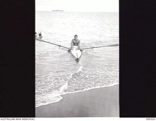 DALLMAN HARBOUR, NEW GUINEA, 1945-11-11. A SAILING REGATTA, ORGANISED BY A COMMITTEE FROM 16TH INFANTRY BRIGADE, WAS HELD ON DALLMAN HARBOUR. FORTY FIVE CRAFT, MADE BY THE CREWS FROM MATERIALS ..