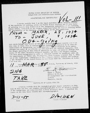Volume 111: Immigration Service Forms, March 28, 1934 - June 8, 1934