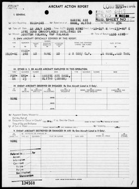 VMSB-245 - ACA Reps Nos 274, 278 & 280-281-Reconnaissance, bombing & strafing of targets in the Yap Area, Carolines, 7/18-26/45