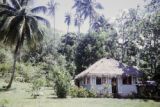 French Polynesia, thatched-roofed cottage on Tahiti Island