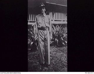 SALAMAUA, NEW GUINEA, 1940-04?. H. WALTER, RFN NO. 88 IN THE NEW GUINEA VOLUNTEER RIFLES (NGVR), DRESSED IN THE NGVR EVENING UNIFORM. (DONOR H. WALTER)