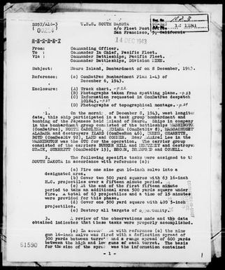 SOUTH DAKOTA - Act Rep, Bombardment of Nauru Isl, 12/8/43