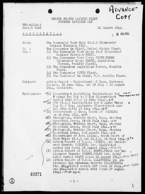 COMTASK-UNIT 53.5.3 - Rep of Bombardments of Guam Is, Marianas, 6/16/44 & During the Period 7/18/44 - 8/10/44