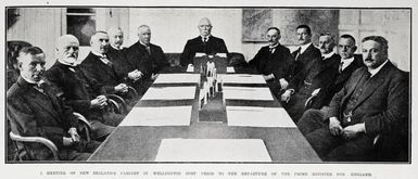 A meeting of New Zealand's Cabinet in Wellington just prior to the departure of the Prime Minister for England