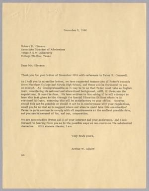 [Letter from Arthur M. Alpert to Robert B. Gleason, December 2, 1966]