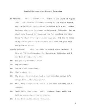 Oral History Interview with Donald Carlson, August 3, 2009