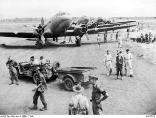 Nadzab, Markham Valley, New Guinea. 1943-09. Allied transports at Nadzab after its capture from the Japanese