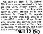 Scheel's mother received a letter that he was stationed in Hawaii