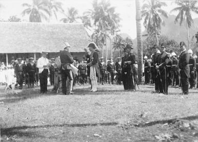 Reading the proclamation declaring Rarotonga part of the British Empire, Oct 8. 1900 - Photograph taken by Malcolm Ross