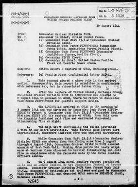 COMCRUDIV 4 - Rep of Operations, period 8/3-9/44 - Fire Support delivered during capture and occupation of Guam Island, Marianas
