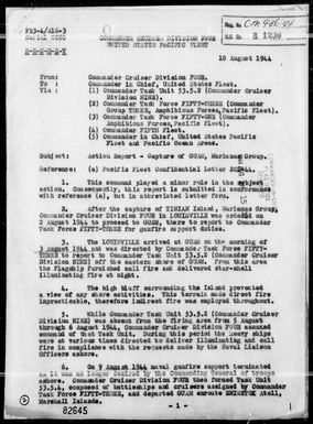 COMCRUDIV 4 - Rep of Operations, period 8/3-9/44 - Fire Support delivered during capture and occupation of Guam Island, Marianas