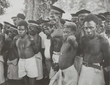 Men of the Kieta area in Bougainville assembled at the Administration District Office for a meeting with government officials / Australian Information Service photograph by W. Brindle