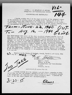 Volume 144: Immigration Service Forms, June 22, 1940 - August 16, 1940
