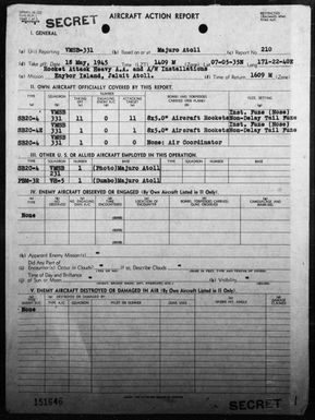 VMSB-331 - ACA Reports Nos 210-211 - Air operations against the Marshall Islands, 5/18-19/45