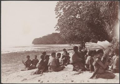 Ni-Vanuatu women and children on beach at Mota Lava, Banks Islands, 1906 / J.W. Beattie