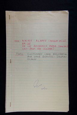 Customary land registration and land disuptes, Solomon Islands by Nairy Alamu
