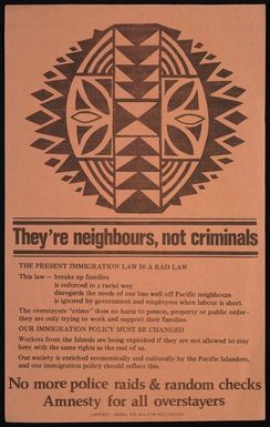 Amnesty Aroha: Print titled "They're neighbours, not criminals"