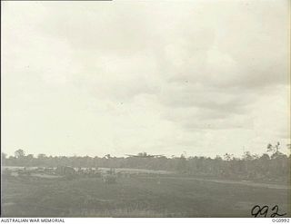 AITAPE, NORTH EAST NEW GUINEA. 1944-04-24. AN AMERICAN LOCKHEED LIGHTNING FIGHTER AIRCRAFT COMING IN TO LAND ON THE TADJI AIRSTRIP, FORTY EIGHT HOURS AFTER ENGINEERS OF NO. 62 WORKS WING RAAF ..